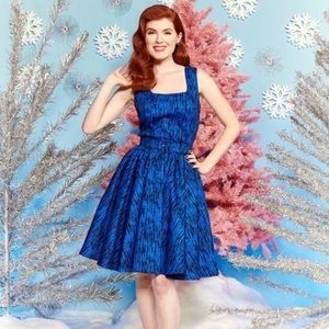 Pinup Girl Clothing Blue Jacquard Flocked Dress